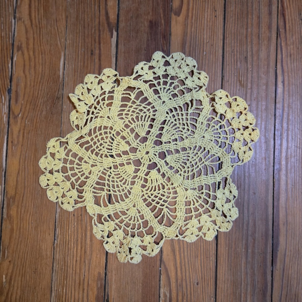 Handmade vintage Yellow crochet Table  doily 12"